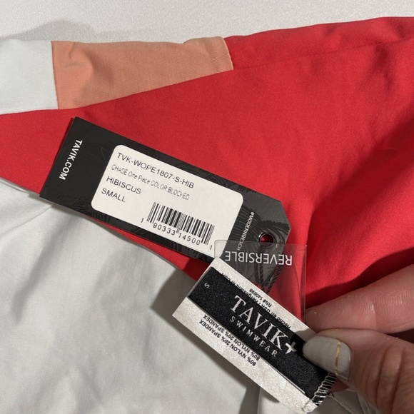 NWT Tavik [ Small ] Chase Deep-V Colorblock One Piece Swimsuit in Hibiscus‎ - Picture 8 of 12